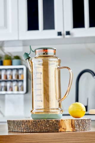 Cooker 1.1 Litre Borosilikat Cam Yağdanlık Ve Sirkelik Zeytinyağ Şişesi Şeffaf Yeşil