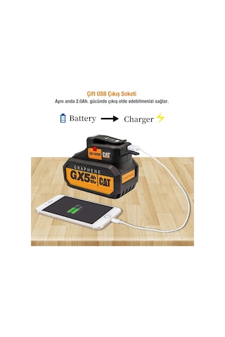 Cat Da18099 18V 2A Çift Çıkışlı Usb Port + Led Fener Akü Dahil Değildir
