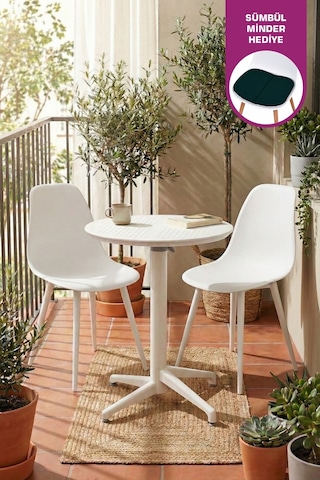 Vilinze Tilia Plastik Bahçe Balkon Bistro Seti Katlanır Masa 60 60 Cm Beyaz