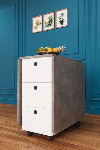 Lüks Katlanır Mutfak Yemek Masası %100 MDF Pratik Çekmeceli Çalışma Masası KM01
