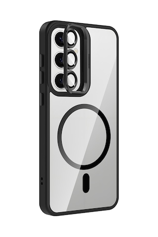 Samsung Galaxy Uyumlu S25 Fe Kılıf Standlı Ve Kamera Lens li M-safe Şarj Özellikli Kapak Etro Siyah