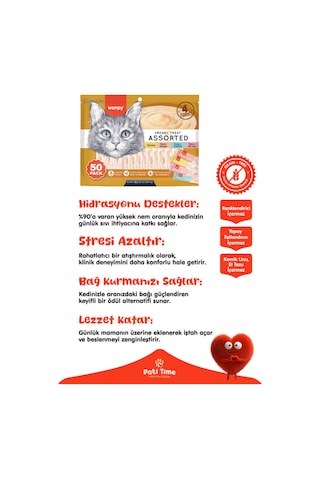 3lü Set: Hipoalerjenik Somonlu Kısır Kedi Maması 2kg + 50x14gr Wanpy Krema Kedi Ödülü Ezme Hediyeli