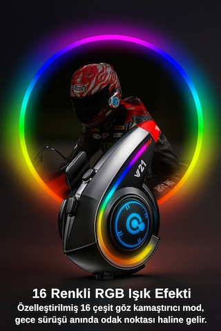 Rgb Işık Efektli Intercom Bluetooth Motosiklet Kask Intercom