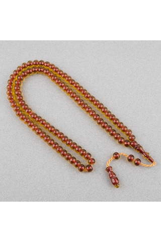 Ateş Kehribar 99luk Namaz Tesbih Tekerlek Kesim 9x7mm Tesbih - Kayısı Kırmızı