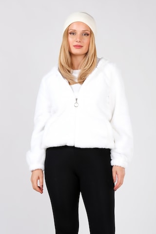 Giyim Dünyası Kadın Kapüşonlu Peluş Mont Beyaz 001