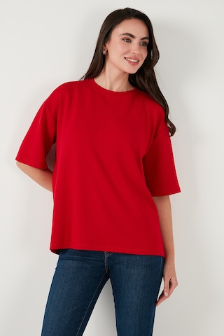 Lela Streç Oversize Fit Bisiklet Yaka Bayan T Shirt 5865911 Kırmızı