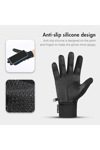 Vkemall Kışlık Dokunmatik Ekranlı Isı Verici Eldivenler - Siyah S Boy - Silikonlu Su Geçirmez Bisiklet Spor Çok Renkli