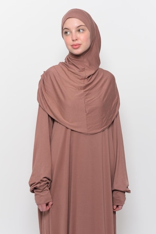 Pratik Tek Parça Pamuklu Yarasa Kollu Tak Çıkar Başörtülü Tesettür Namaz Elbisesi Toprak Çok Renkli