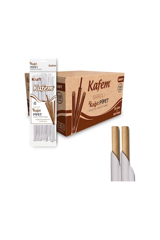 Kafem Sargılı Kraft Kağıt Pipet 19,5cm 25li X 100 Paket Koli