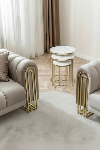 Usta Mekan Lotus Gold Marmo Lak Panel Zigon Sehpa Beyaz