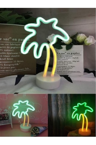 Mobgift Palmiye Model Neon Led Işıklı Masa Dekoratif Gece Lambası Renkli