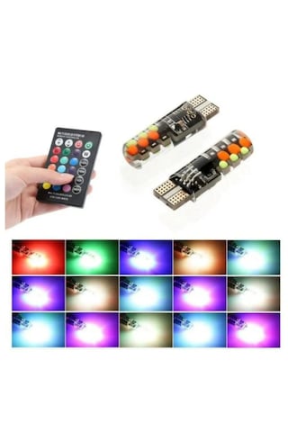Kumandalı Çakarlı T10 Park Ampulü 2 Adet 18 Led Rgb Park