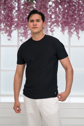 Paul Martin Slimfit Lyocell Kumaş Likralı Küçük Armürlü Bisiklet Yaka T-shirt Siyah
