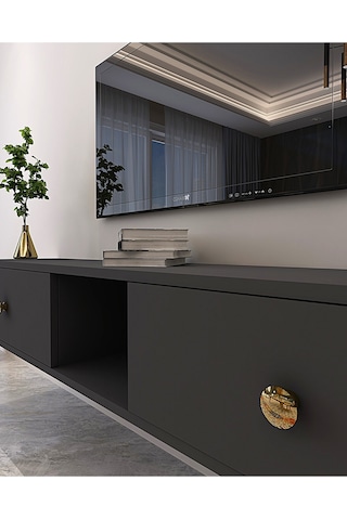 Tda1501ag - Zuzu Duvara Montaj Tv Stand Antrasit-gold 150cm Antrasit / Koyu Gri