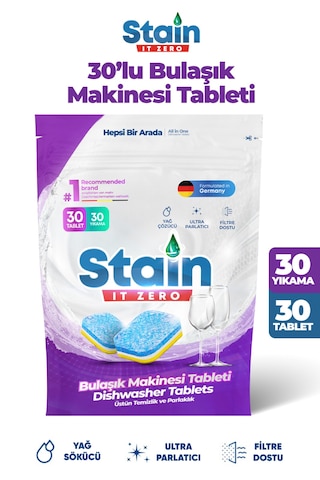 Stain İt Zero Hepsi Bir Arada Bulaşık Makinesi Deterjanı 30 Tablet