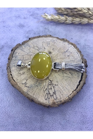 Sarı Akik Taşlı Gümüş Kolye 925 Ayar Taş 512653732