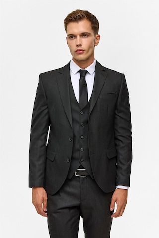 Süvari Siyah Slim Desenli Mono Yaka 6 Drop Yelekli Takım Elbise-38744 Siyah