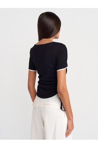 Dilvin 31816 Çift Katlı Büzgülü T-shirt-siyah SIYAH
