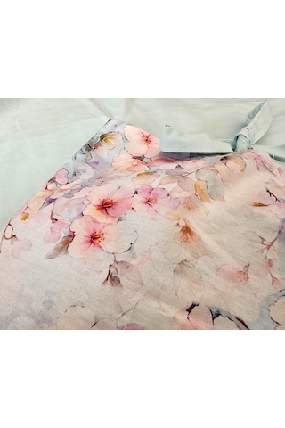 Bağcıklı %100 Pamuk Tek Kişilik Nevresim Takımı-kiraz Çiçeği