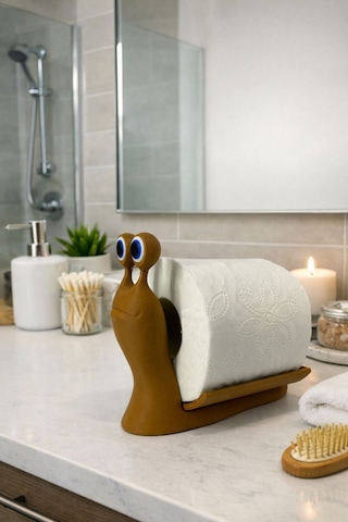 Salyangoz Tuvalet Kağıdı Tutucu Dekoratif & Fonksiyonel Banyo Dekorasyonu Banyo Organizeri Kahverengi