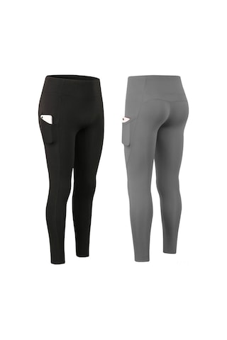 Jeemson Kadın Kışlık Polar Kaplamalı Yoga Taytı - 2'li Paket, Esnek Ve Konforlu, Xl Beden Siyah Ve Açık Gri
