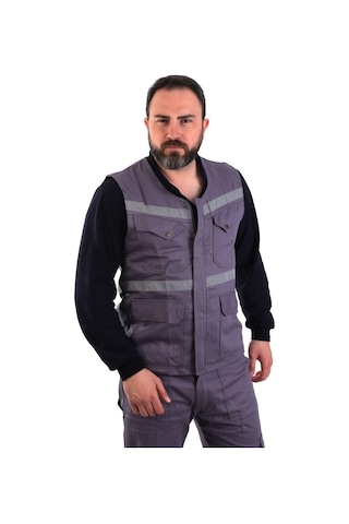 Eser - V Yaka Gabardin Yelek - İş Yeleği - Gri