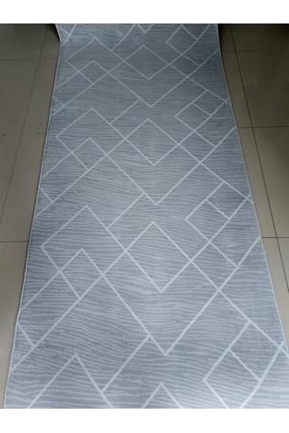 Gri Beyaz Geometrik Desen Yıkanabilir Kaymaz Dört Mevsimlik Salon Banyo Balkon Genç Odası Kesme Halı Gri & Beyaz