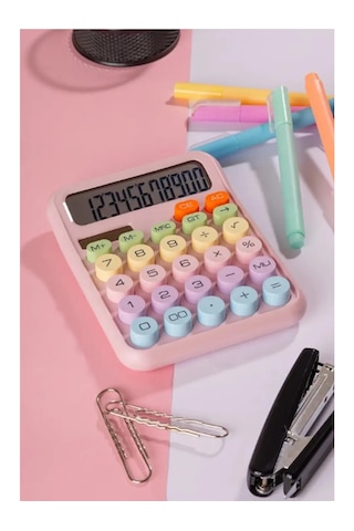 Pinterest Renkli Hesap Makinesi 12 Haneli Yuvarlak Tuşlu Şirin Hesap Makinesi Büyük Lcd Ekran Çok Renkli