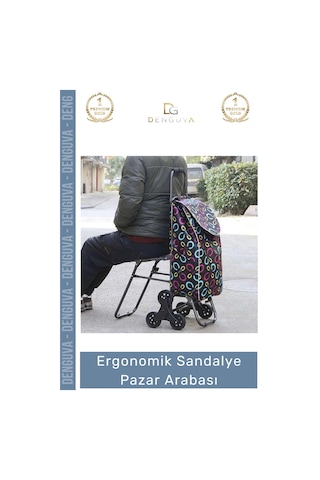 Pazararabası Sandalyeli Katlanabilir Market Alışveriş Çantalı Metal Gövde Ergonomik Sandalye Pazar
