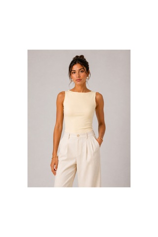 Parshey Kadın Kolsuz Kayık Yaka Body Rahat & Şık - Günlük Kullanım Krem