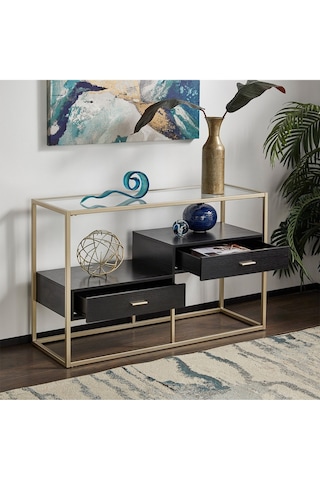 Faye Gold Metal Ahşap&cam Dresuar Ahşap