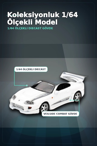 Veilside Combat Beyaz 1/64 Diecast Toyota Supra Model Araba - Mini Koleksiyonluk Bx-313383
