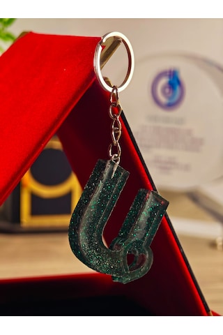 Harfli Anahtarlık Epoksi Kişiye Özel Yapım El Yapımı Harf Anahtarlık Kalp Model Özel Tasarım Hediyelik Ürün Kalp Desenli Simli Anahtarlık Beyaz - Siyah