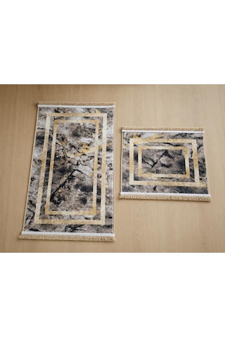 Aksu Brillant 2'li Banyo Paspas Seti Kaydırmaz Tabanlı Püsküllü Banyo Halısı 60x100cm & 50x60cm A2-1 Diğer