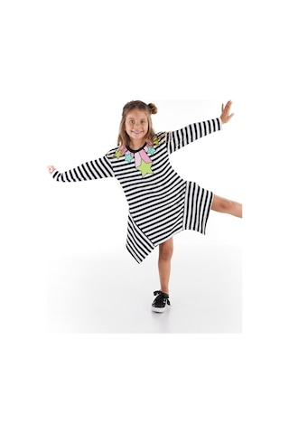 Denokids Mushi Stars Stripe Kız Elbise Siyah