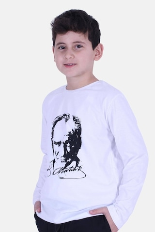 Fyk Kids Atatürk Imza Baskılı Unisex Çocuk Sweatshirt Beyaz