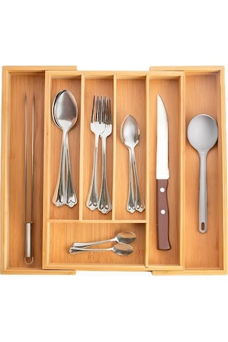 Soho Ölçü Ayarlı 5/7 Bölmeli Bambu Kaşıklık - Çekmece İçi Ve Tezgah Üstü Kaşıklık Organizer