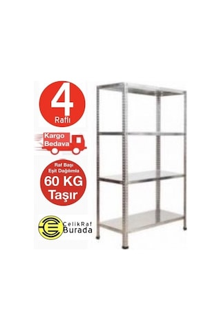 GalvanizRaf 4 Katlı Galvaniz Çelik Arşiv Depo Kiler Rafı