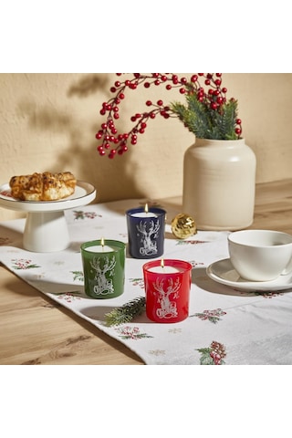 3'lü Christmas Geyik Tasarım Cam Kokulu Candle Mum 110 Gr Çok Renkli