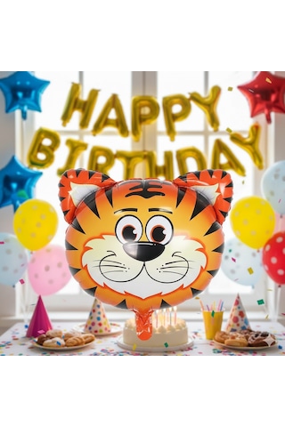 18 İnç Safari Kaplan Folyo Balon - Doğum Günü Parti Dekorasyon Balonu Çok Renkli