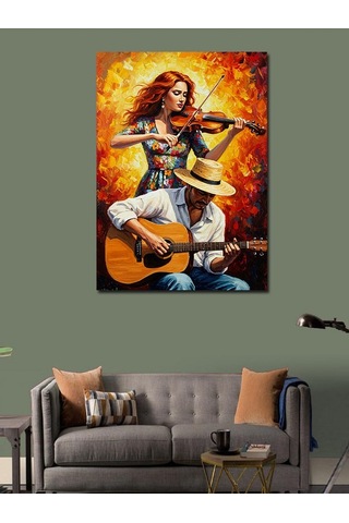 Kanvas Tablo Gitar Ve Kadın Kemancı 50cmx70cm