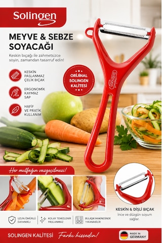 Solingen Meyve Sebze Soyacağı Paslanmaz Çelik Profesyonel Soyacak Kırmızı Solingen Meyve Sebze Soyacağı Paslanmaz Çelik Profesyonel Soyacak Kırmızı