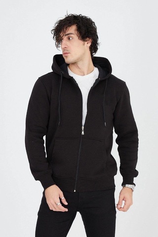 Barlashive Erkek 3 İplik Pamuklu Fermuarlı Kapüşonlu Kanguru Cepli Hoodie Hırka Sweatshirt - Siyah Çok Renkli