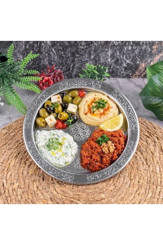 16 Cm 430 Kalite Krom Çelik İşlemeli Meze Tabağı Paslanmaz, Kararmaz, Şık Sunumluk Gri
