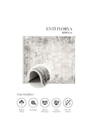 Enti Florya 8108 Gri Halı Eskitme Efektli Modern Halı