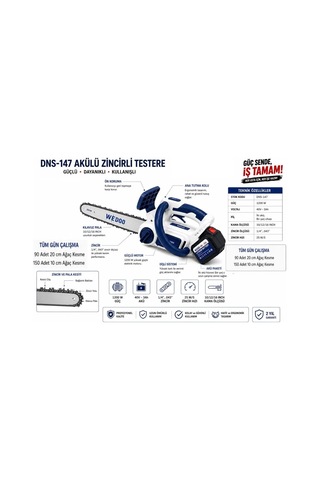 Algaride Wedo Dns-147 Akülü Zincirli Testere 40v 3ah Çift Akülü Güçlü Ağaç Ve Kemik Kesme Motoru 25 M/s