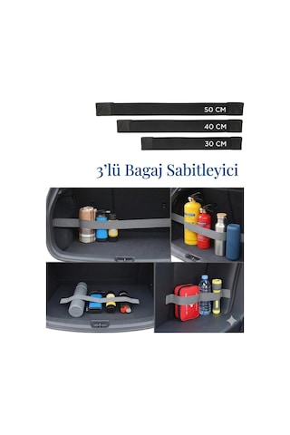 3'lü Set Oto Araba Bagaj Sabitleyici Elastik Cırtlı Araç İçi Toplayıcı Düzenleyici
