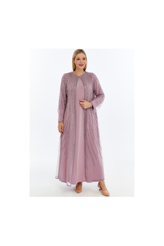Modabanuda Betül 2'li Takım Taşlı Abaya Lila