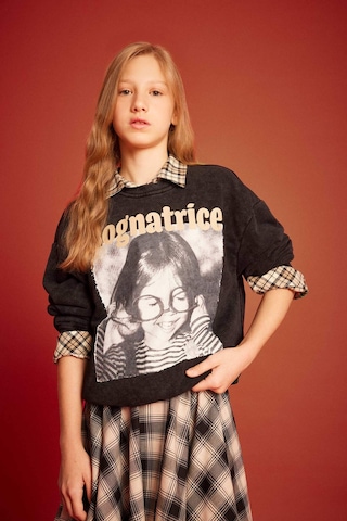Defacto Kız Çocuk Oversize Geniş Kalıp Bisiklet Yaka Baskılı Sweatshirt G3270a825wnar104 Antrasit-ar104