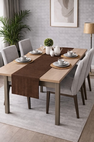 Perdeyap1980 Kadife Dokulu Açık Kahverengi Ada Serisi Runner 40 X 140 Cm Açık Kahve
